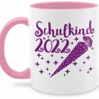 Shirtracer Tasse "Schulkind 2022 mit Schultüte und Sternchen lila - Tasse Geschenk Kinder - Tasse zweifarbig", Keramik, lustige Geschenke Kind