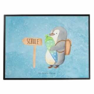 Mr. & Mrs. Panda Schreibtischunterlage "Pinguin Schultüte - Eisblau - Geschenk, Schreibwaren, Büroartikel, 1. Klasse, Bürobedarf, Geschenk zur Einschulung, Unterlage, Schulranzen, mit Motiv", (1 tlg)