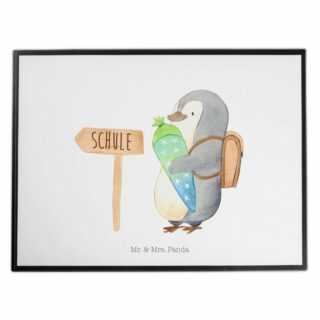 Mr. & Mrs. Panda Schreibtischunterlage "Pinguin Schultüte - Weiß - Geschenk, mit Spruch, Geschenk zur Einschulung, Schreibtischauflage, Schulranzen, Unterlage, Büroartikel, Einschulung", (1 tlg)