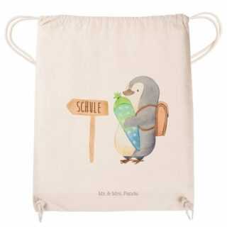 Mr. & Mrs. Panda Sporttasche "Pinguin Schultüte - Transparent - Geschenk, Geschenk zur Einschulung, Tasche, Einschulung, Turnbeutel, Stoffbeutel, 1. Klasse, Sporttasche, Beutel" (1-tlg)