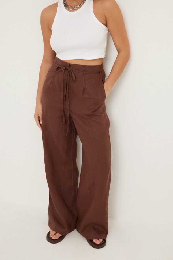 NA-KD Trend Leinenhose mit hoher Taille - Brown