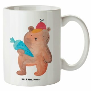 Mr. & Mrs. Panda Tasse Bär mit Schultüte - Weiß - Geschenk, XL Teetasse, Teddy, Grosse Kaffe, XL Tasse Keramik