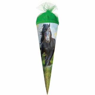 Roth Schultüte Power Horse / Pferd, 22 cm, rund, mit grünem Tüllverschluss, Zuckertüte für Schulanfang