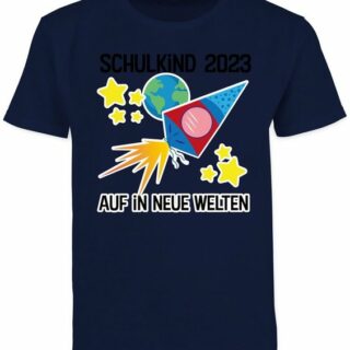 Shirtracer T-Shirt Schulkind 2023 Auf in neue Welten Einschulung Junge Schulanfang Geschenke