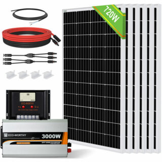 Eco-worthy - 3kWh Balkonkraftwerk Solarmodul System mit Wechselrichter 720W 24V Solarpanel Kit für netzunabhängige Wohnmobile: 6 Stücke 120W