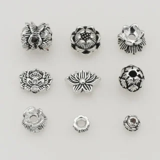 10-100pcs/Lot Antique Silver Color Multi Designs Lotus Charm Beads Handmade Prayer Flower Metal Spacers DIY Jewelry Accessories