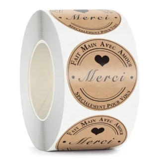 100-500pcs French Merci Kraft Sticker Thank You Fait Main Avec Amour DIY Multifunction Paper Label Adhesive Gift Seal Sticker