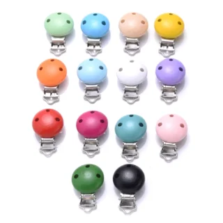 10Pcs 14Color Wooden Baby Pacifier Holder Clip 30mm Round Dummy Nipple Clasps for DIY Pacifier Clips Chain Teether Accessories