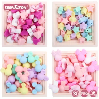 10Pcs Heart Silicone Beads Star Mouse Baby Teething Beads Prints Chewable BPA Free DIY Pacifier Chain Nursing Accessories