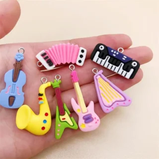 10pcs/Lot Rock Music Pink Guitar Charms Resin Flatback Mini Musical instrument Craft Pendant For Earring DIY Jewelry Making