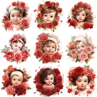12Pcs/Pack Cute Rose Baby Sticker DIY Craft Scrapbooking Album Junk Journal Decorative Stickers