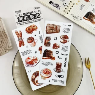 2 Sheets Paper Scrapbook Stickers DIY Decoration Adhesive Paper Cheese Cake Travel Shaped Stickers For planner diary Decoration