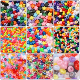 30-200pcs Big Hole Colored Acrylic Beads Faceted Round Star Heart Loose Spacer Beads For Jewelry Making DIY Handemade Accessorie