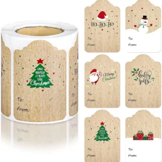 300Pcs Merry Christmas Gift Tags Label Sticker Kraft Paper Handwritten Name Christmas Tree Elk Label DIY Party Scrapbook