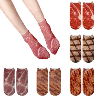 3D Meat Printed Low Ankle Socks Unisex Funny Steak Barbecue Cotton Short Socks Casual Creativity Compression Boat Sox For Female