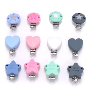 3Pcs Silicone Pacifier Clip Star Heart Round Silicone Clips for DIY Pacifier Chain Accessories Baby Soother Nursing Dummy Holder