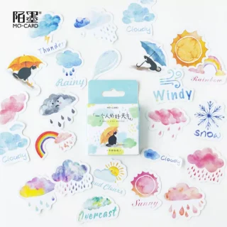 45pcs/pack Lovely Weather Decorative Adhesive Sticker Tape Kids Diy Craft Scrapbooking Sticker Set For Diary, Album