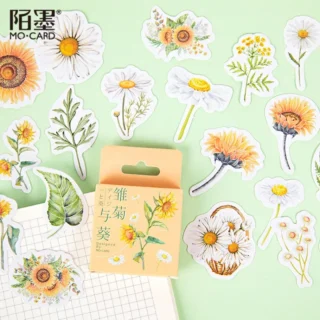 46PCS Daisy and Sunflower Decorative Stickers diy Journal Accessories Aesthetic Planner Sketchbook Diary Decoration Materials