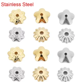 50pcs Stainless Steel Beads Caps For Earring Making 6mm 7mm Metal Golden Color Spacer End Beads Diy Necklace Jewelry Supplies