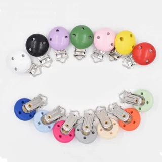 6Pcs Wood Clips Round Shaped Dummy Holder Baby Pacifier Clips DIY Teething Pacifier Chain Accessories BPA Free