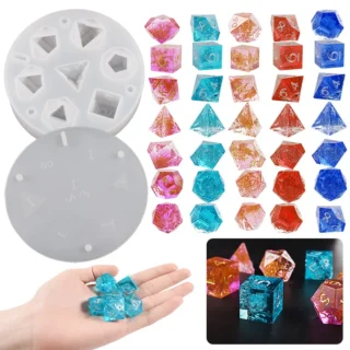7 Styles Silicone Resin Casting Mold Epoxy Resin Dice Molds Polyhedral Game Digital Letter 3D Silicone Moulds for DIY Decoration