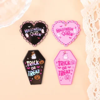 8Pcs/Lot Halloween Charms Creative Acrylic Coffin Heart Pendant For Keychain Necklace Jewelry Diy Making