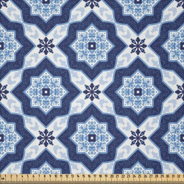 Abakuhaus Stoff DIY Bastler Stoff für Dekorationszwecke, Blau Portugiesisch Azulejo Pattern