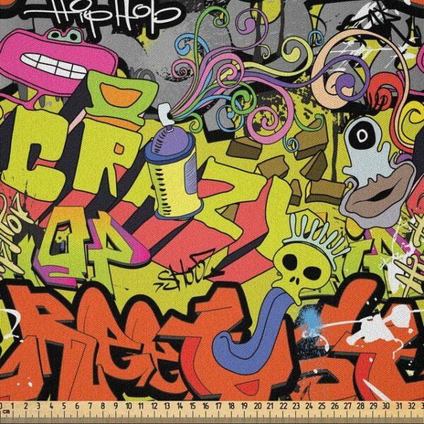 Abakuhaus Stoff DIY Bastler Stoff für Dekorationszwecke, Graffiti Hip Hop Kultur Gestaltung