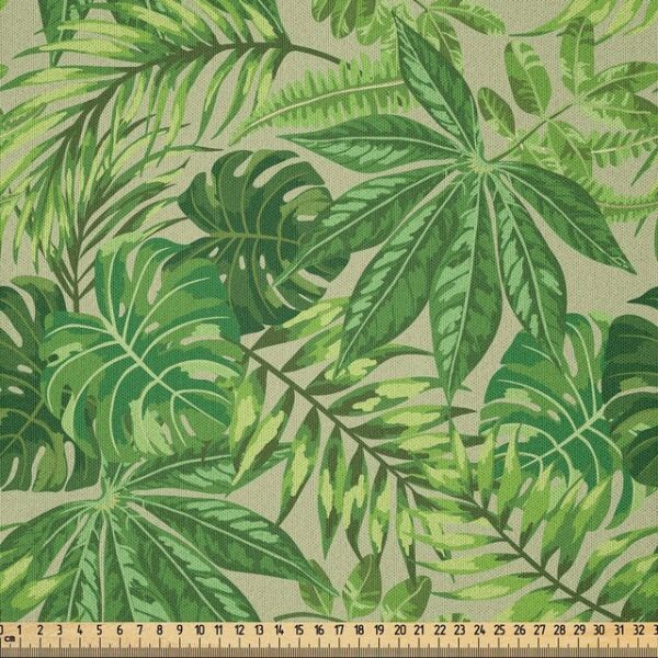 Abakuhaus Stoff DIY Bastler Stoff für Dekorationszwecke, Grünes Blatt Frischer Dschungel Aloha