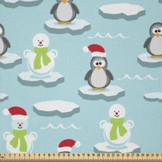Abakuhaus Stoff DIY Bastler Stoff für Dekorationszwecke, Lustig Penguin Snowman Eisscholle
