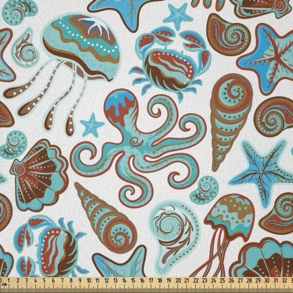 Abakuhaus Stoff DIY Bastler Stoff für Dekorationszwecke, Meduse Krabben Octopus Sea Shells