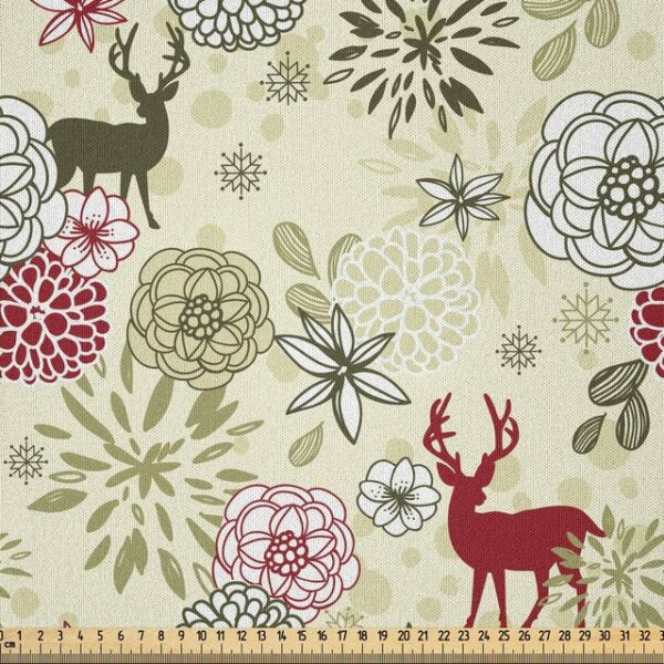 Abakuhaus Stoff DIY Bastler Stoff für Dekorationszwecke, Winter Deer Blumen Weihnachten