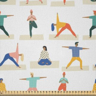 Abakuhaus Stoff DIY Bastler Stoff für Dekorationszwecke, Yoga Cartoon-Stil Menschen Charakter