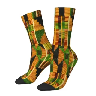 African Kente Cloth Design Mens Crew Socks Unisex Cute 3D Printed Traditional Africa Ethnic Pattern Dress Socks
