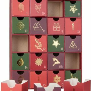 BRUBAKER befüllbarer Adventskalender DIY Weihnachtskalender mit 24 Türchen zum Befüllen - Rot Grün Gold (Traditionelles Weihnachten, 1-tlg), Kalender für Gutscheine Süßigkeiten 32,5 cm Pappe