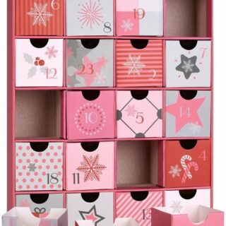 BRUBAKER befüllbarer Adventskalender DIY Weihnachtskalender zum Befüllen für Frauen & Mädchen - Rosa Pink (1-tlg), Weihnachtszauber Kalender mit 24 Türchen - 32,5 cm