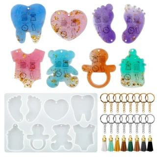 Baby Foot Heart Bear Key Earring Silicone Mold for DIY Epoxy Resin Craft Necklace Pendant Ornament Jewelry Making Findings