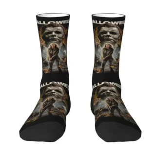 Cool Mens Halloween Horror Movie Michael Myers Dress Socks Unisex Breathbale Warm 3D Printing Crew Socks
