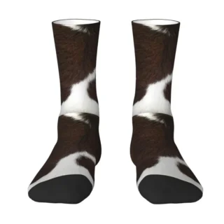 Cow Fur Cowhide Texture Men Women Crew Socks Unisex Fun 3D Print Animal Skin Leather Dress Socks