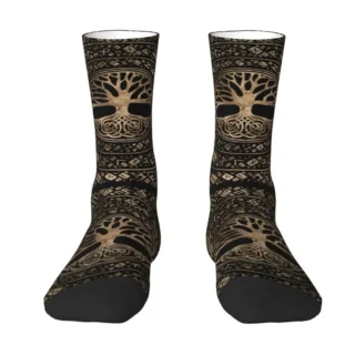 Cute Mens Tree Of Life Yggdrasil Runic Pattern Dress Socks Unisex Warm Comfortable 3D Printed Viking Norse Symbol Crew Socks