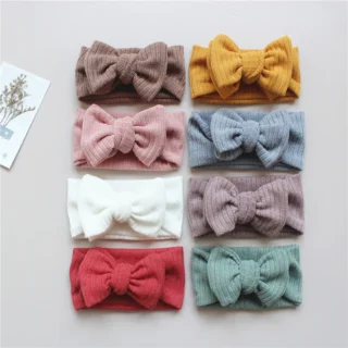 DIY Big Bowknot Baby Headbands Girl Ribbed Turban Infant Knitted Headwraps Children Warmer Hairband Elastic Hair Accessories