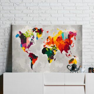 DIY Leinwandbild-Set Weltkarte (Leuchtende Farben) Malen nach Zahlen