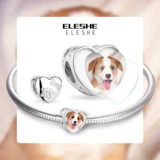 ELESHE 925 Sterling Silver Animal Dog Cat Paw Print Bead Personalized Custom Photo DIY Charms Fit Original Bracelet Fine Jewelry
