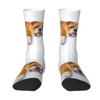 Fashion Cute British English Bulldog Socks Men Women Warm 3D Printing Pet Dog Lover Basketball Sports Socks