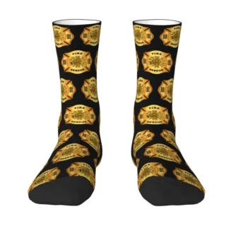 Fashion Mens Fire Rescue Golden Dress Socks Unisex Warm Comfortable 3D Print Firefighter Crew Socks
