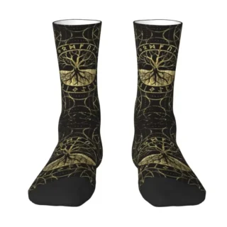 Fashion Mens Tree Of Life Yggdrasil And Runes Dress Socks Unisex Breathbale Warm 3D Print Viking Norse Symbol Crew Socks