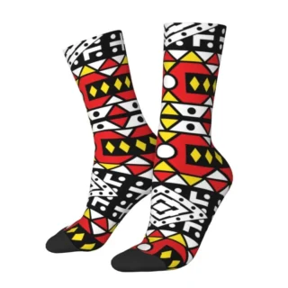 Fun Men's Kizomba Samakaka Ankara Print Dress Socks Unisex Breathbale Warm 3D Printed African Pattern Wax Design Crew Socks