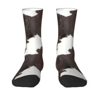 Funny Modern Cowhide Faux Leather Detail Socks Women Men Warm 3D Printed Animal Hide Leather Sports Basketball Socks