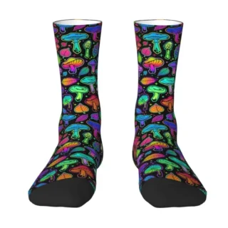 Funny Psychedelic Magic Rainbow Mushrooms Socks Men Women Warm 3D Print Mysterious Boho Basketball Sports Socks