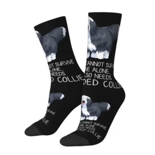 Funny Wine And Bearded Collie Dog Socks Women Men Warm 3D Print Funny Football Sports Socks